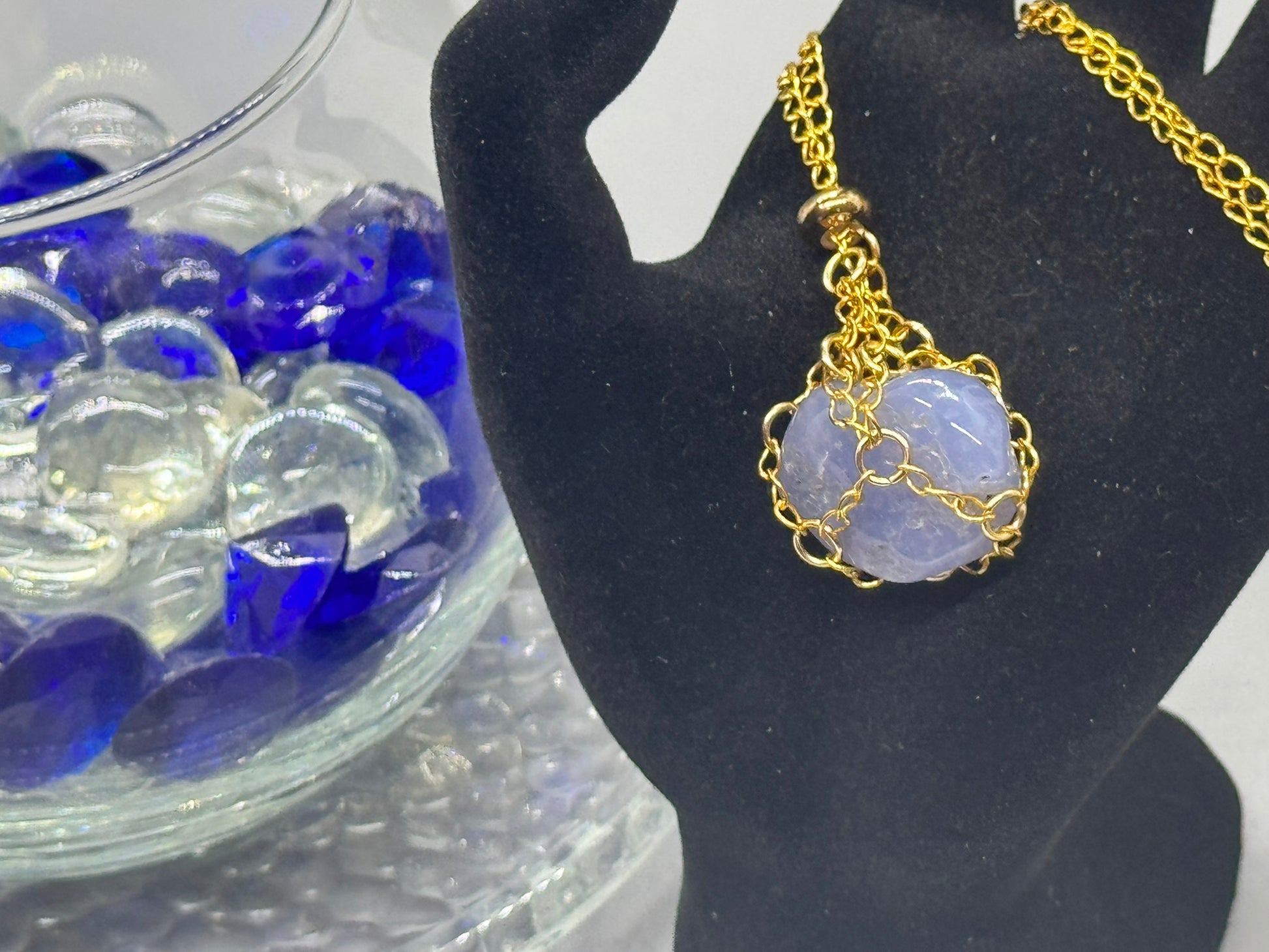 Authentic Blue Chalcedony Necklace – Handcrafted Jewelry # 423
