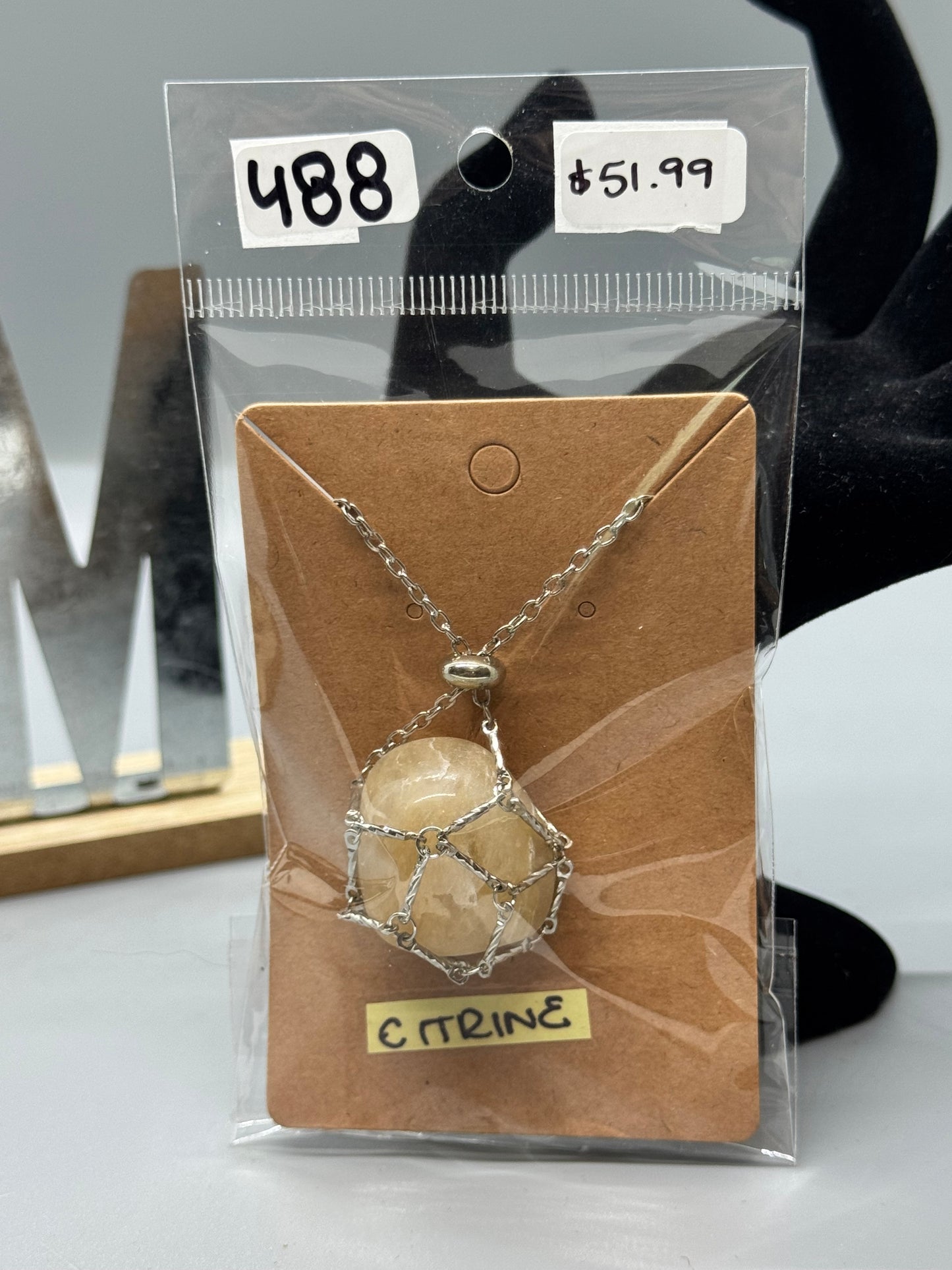 Citrine Necklace on 30" Sterling Silver Chain # 488