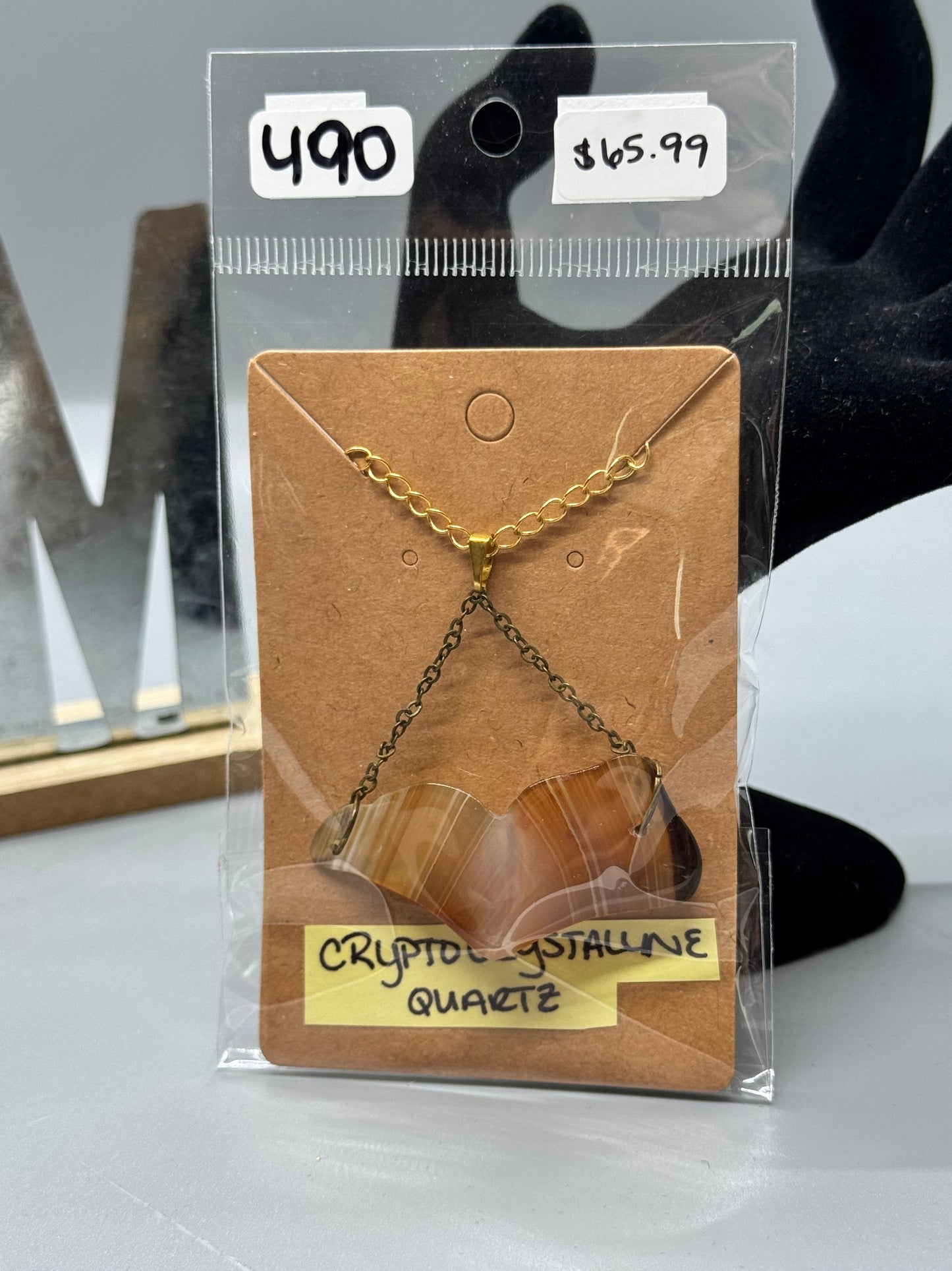 Cryptocrystalline Quartz Necklace on 32" Gold Chain # 490