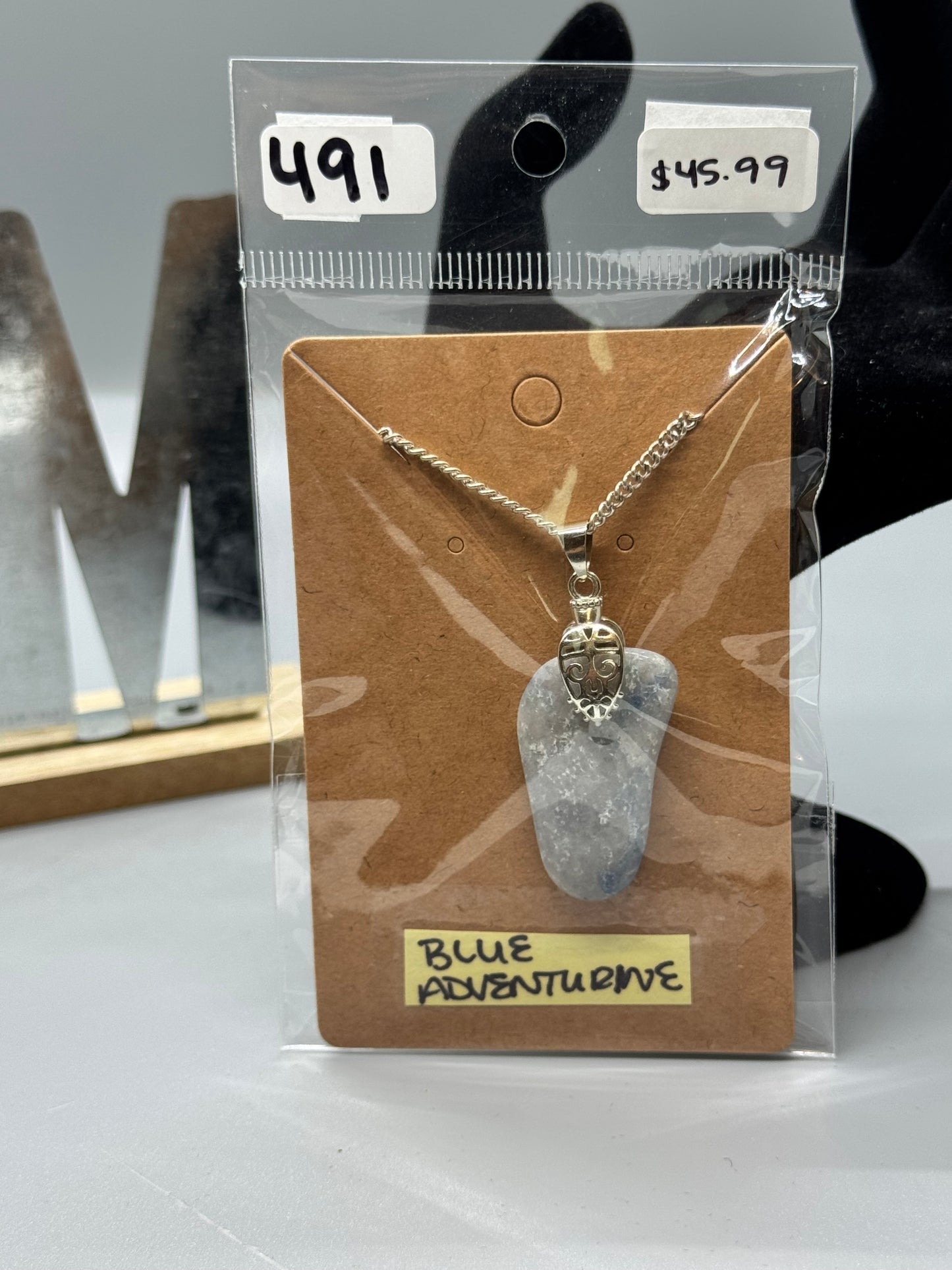Blue Aventurine Necklace on 18" Sterling Silver Chain #491