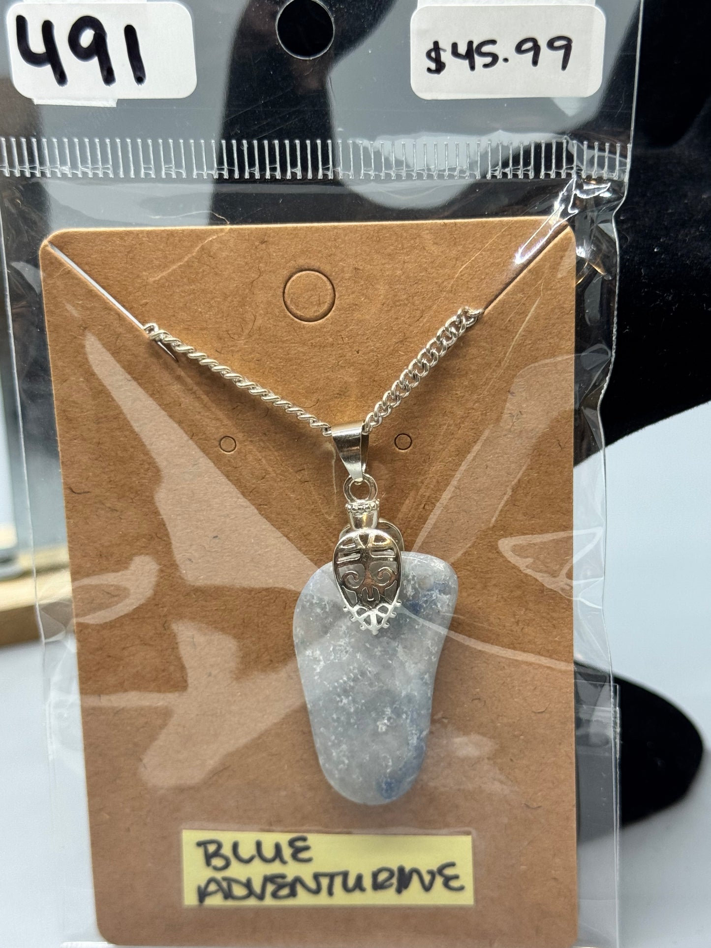 Blue Aventurine Necklace on 18" Sterling Silver Chain #491