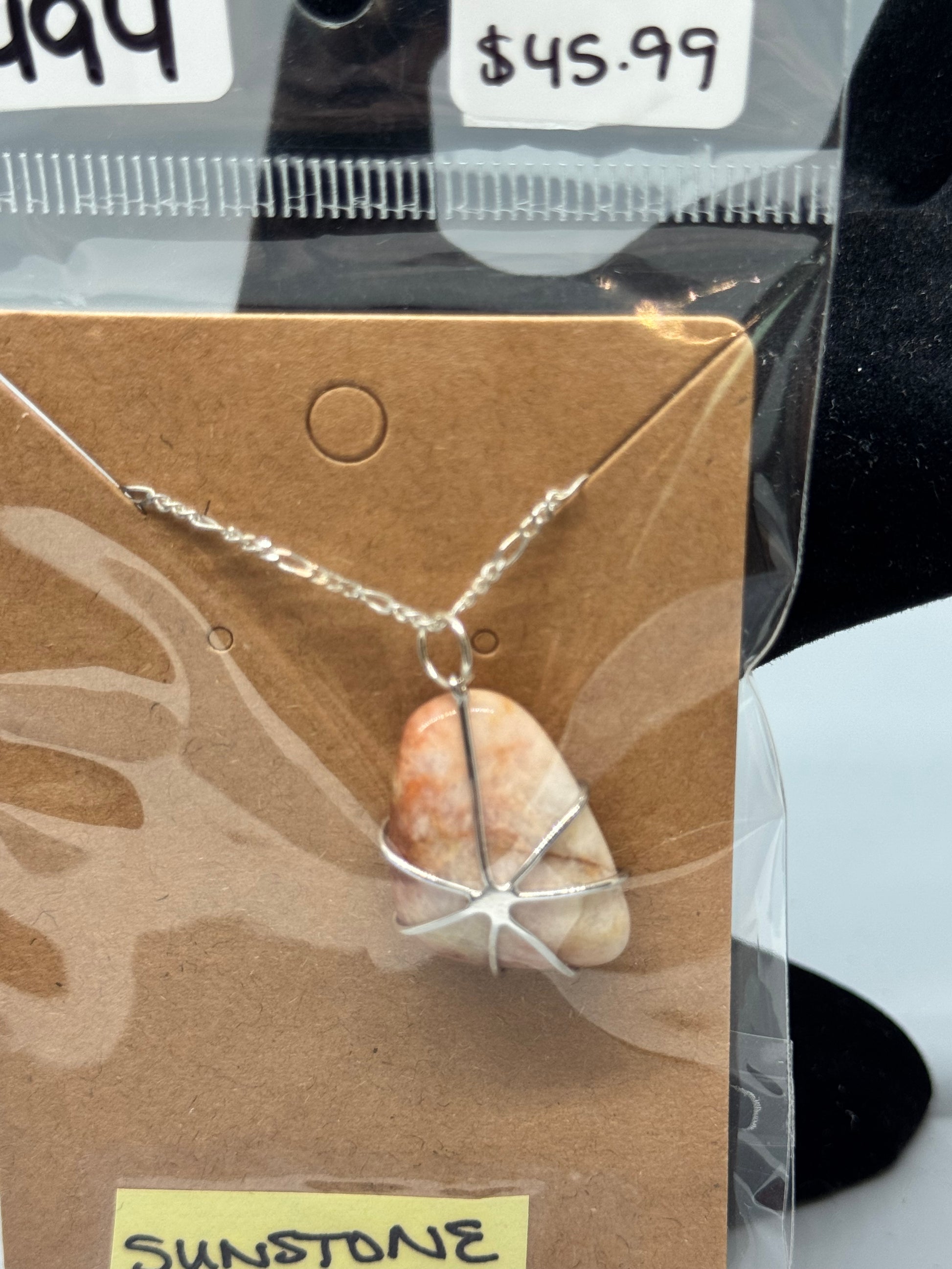 Sunstone Necklace on 16" Sterling Silver Chain # 494