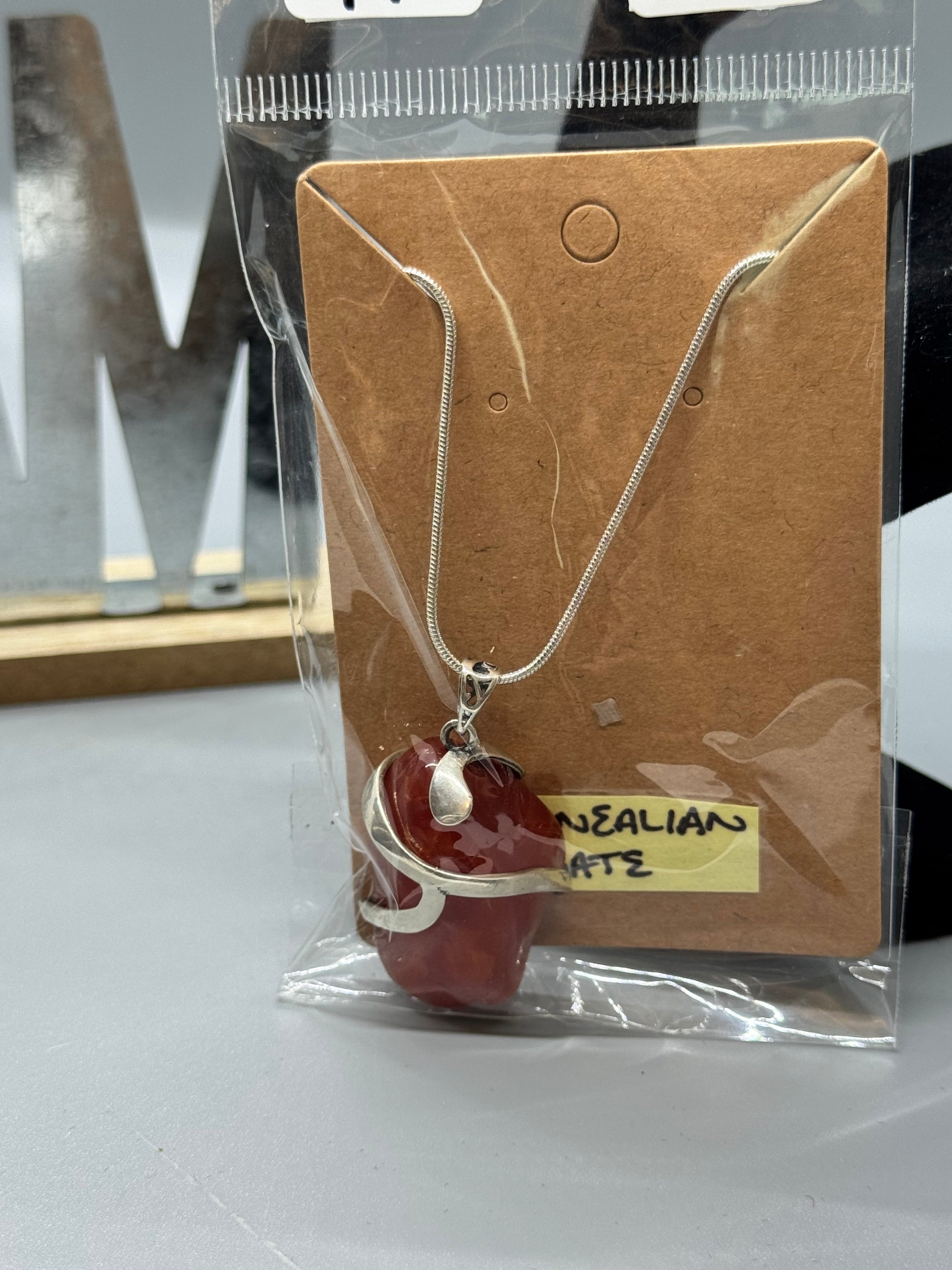 Carnelian Agate Necklace on 22" Sterling Silver Chain # 496