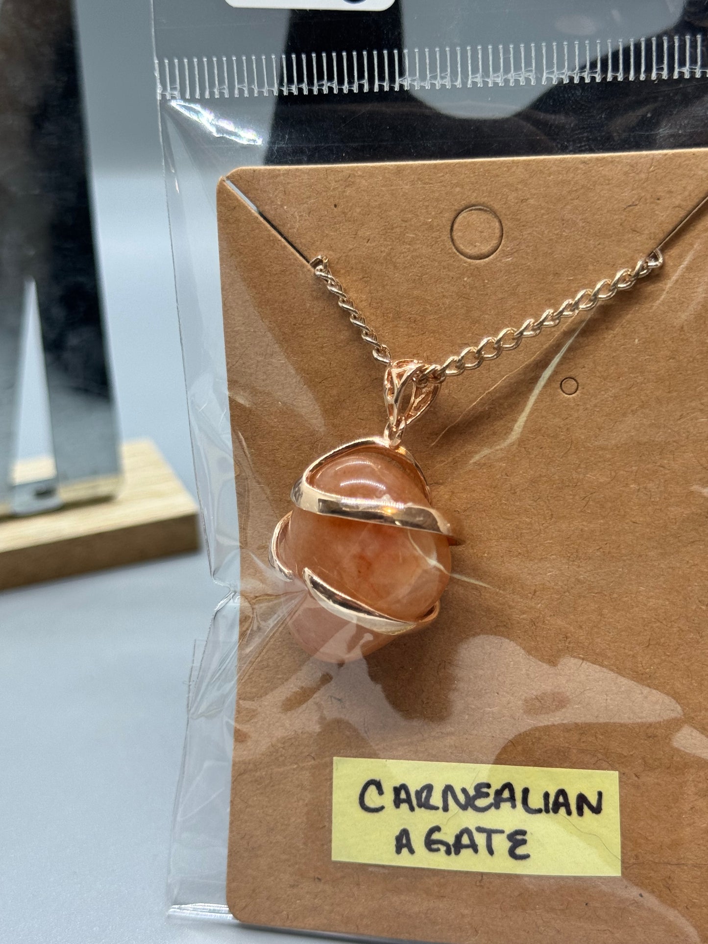 Carnelian Agate Necklace on 18" Gold-Plated Chain # 498