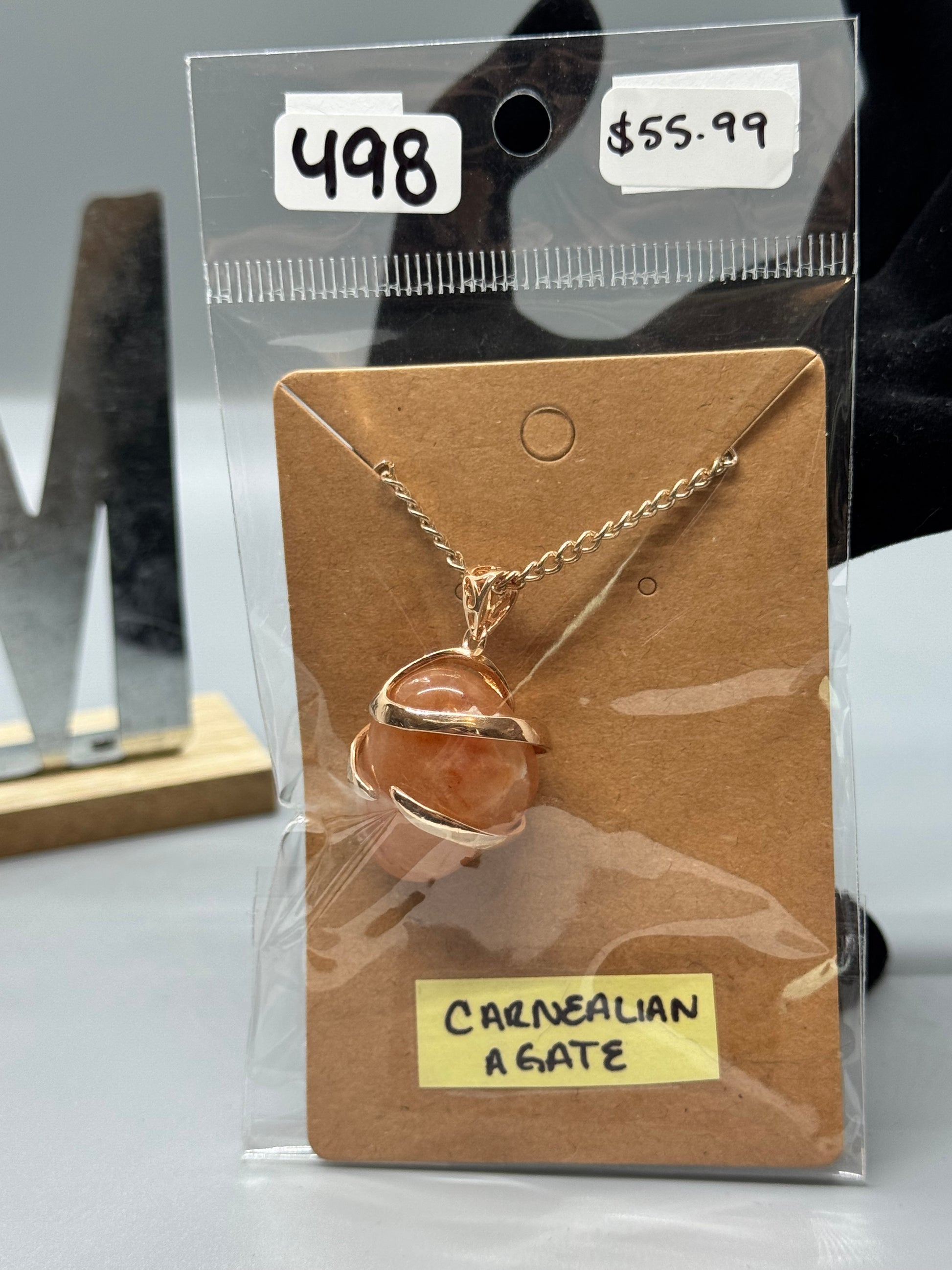 Carnelian Agate Necklace on 18" Gold-Plated Chain # 498