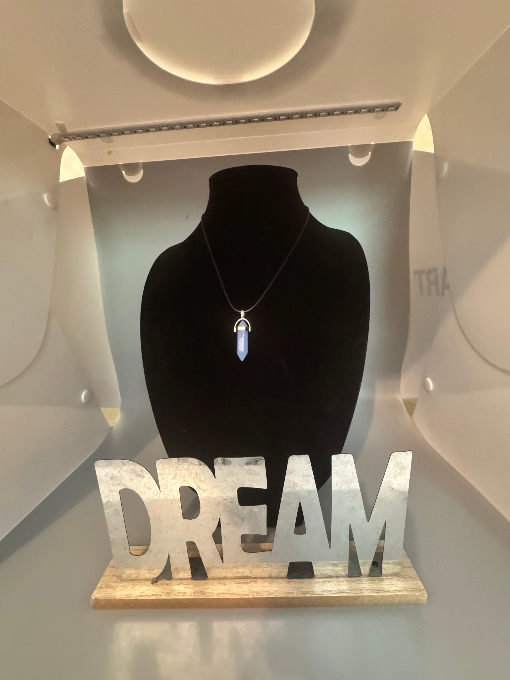 Milky Blue Glass Pendant Necklace – 8" Cord
