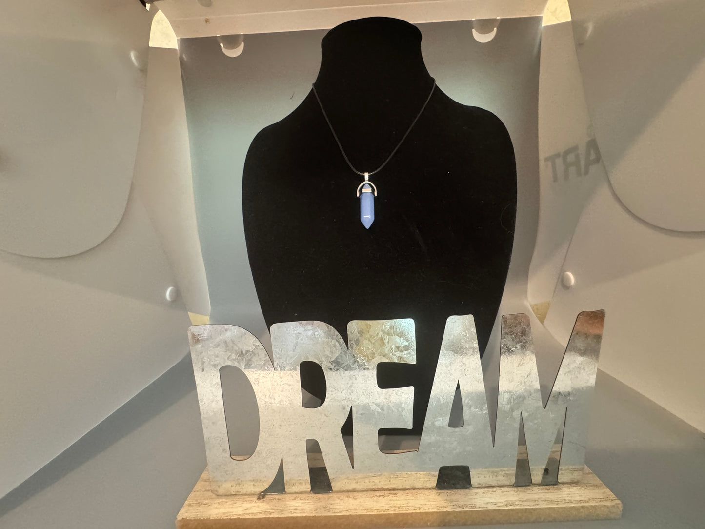 Milky Blue Glass Pendant Necklace – 8" Cord
