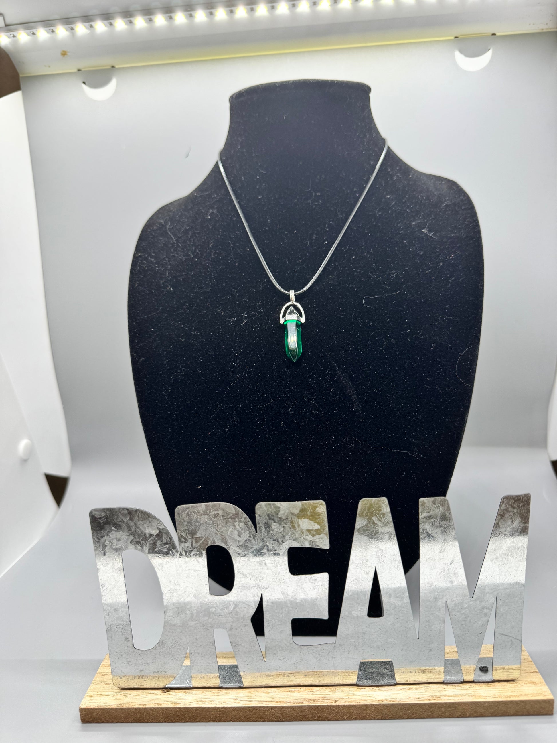 Dark Green Glass Pendant Necklace – 8" Cord