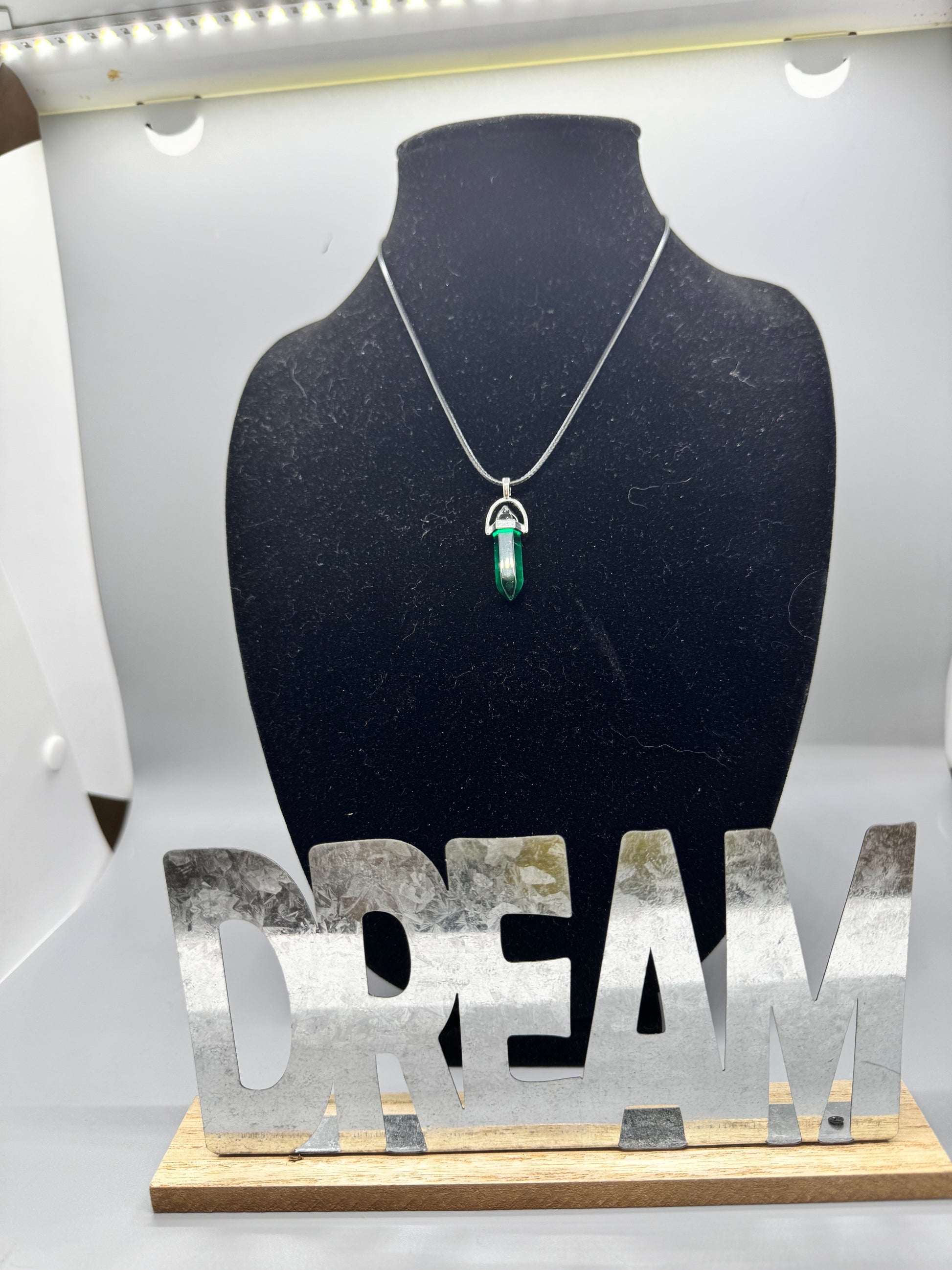 Dark Green Glass Pendant Necklace – 8" Cord