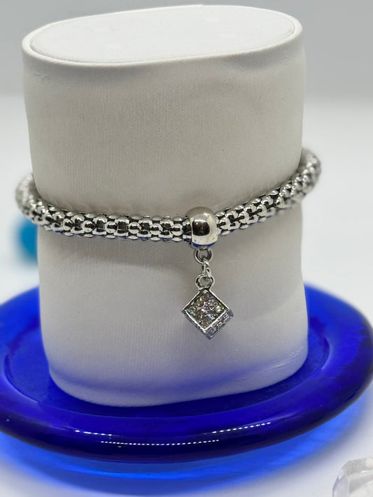 Silver Bracelet #903 – Sparkling Diamond Crystal Charm