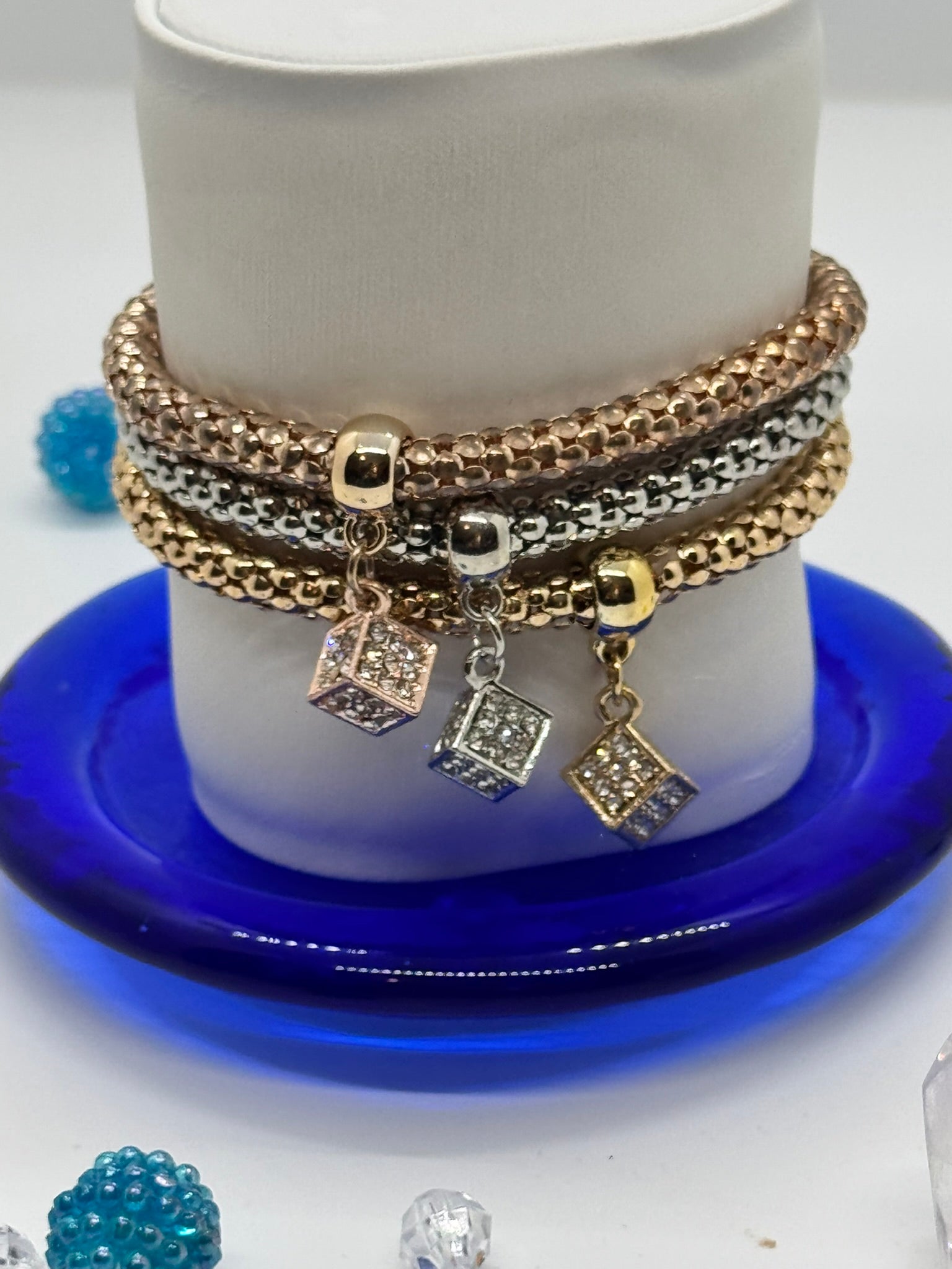 Elegant 3-Piece Bracelet Set #901 – Gold, Rose Gold & Silver