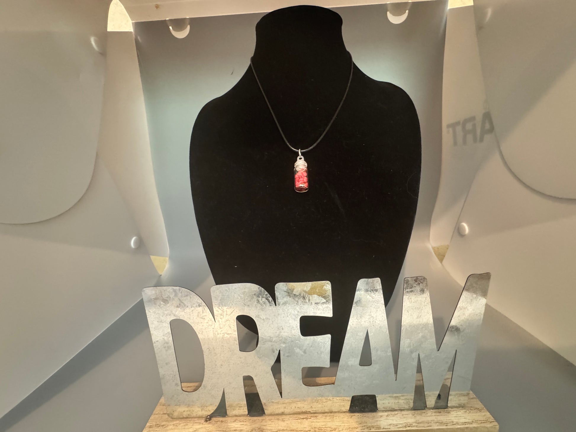 Red Jasper Glass Jar Pendant Necklace – 8" Cord
