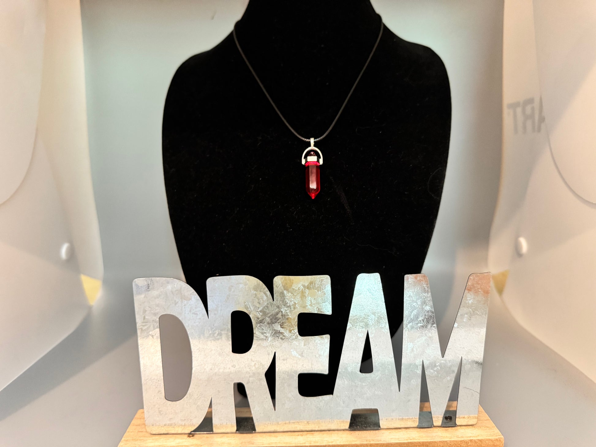 Red Sea Glass Pendant Necklace – 8" Cord