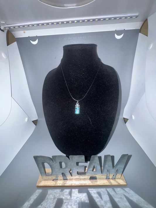 Turquoise Glass Jar Pendant Necklace – 8" Cord