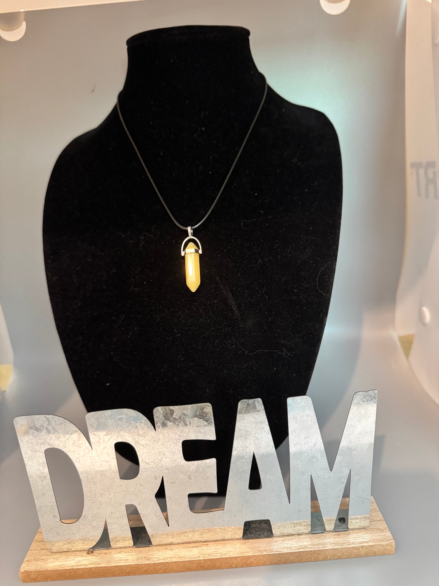 Milky Yellow Glass Pendant Necklace – 8" Cord
